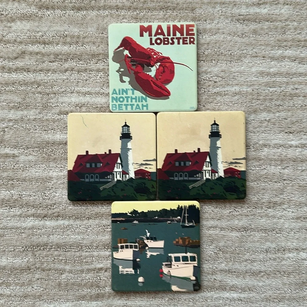 CoasterStone Nautical Coasters Set of 4 by Alan Claude Lighthouse Lobster Boats